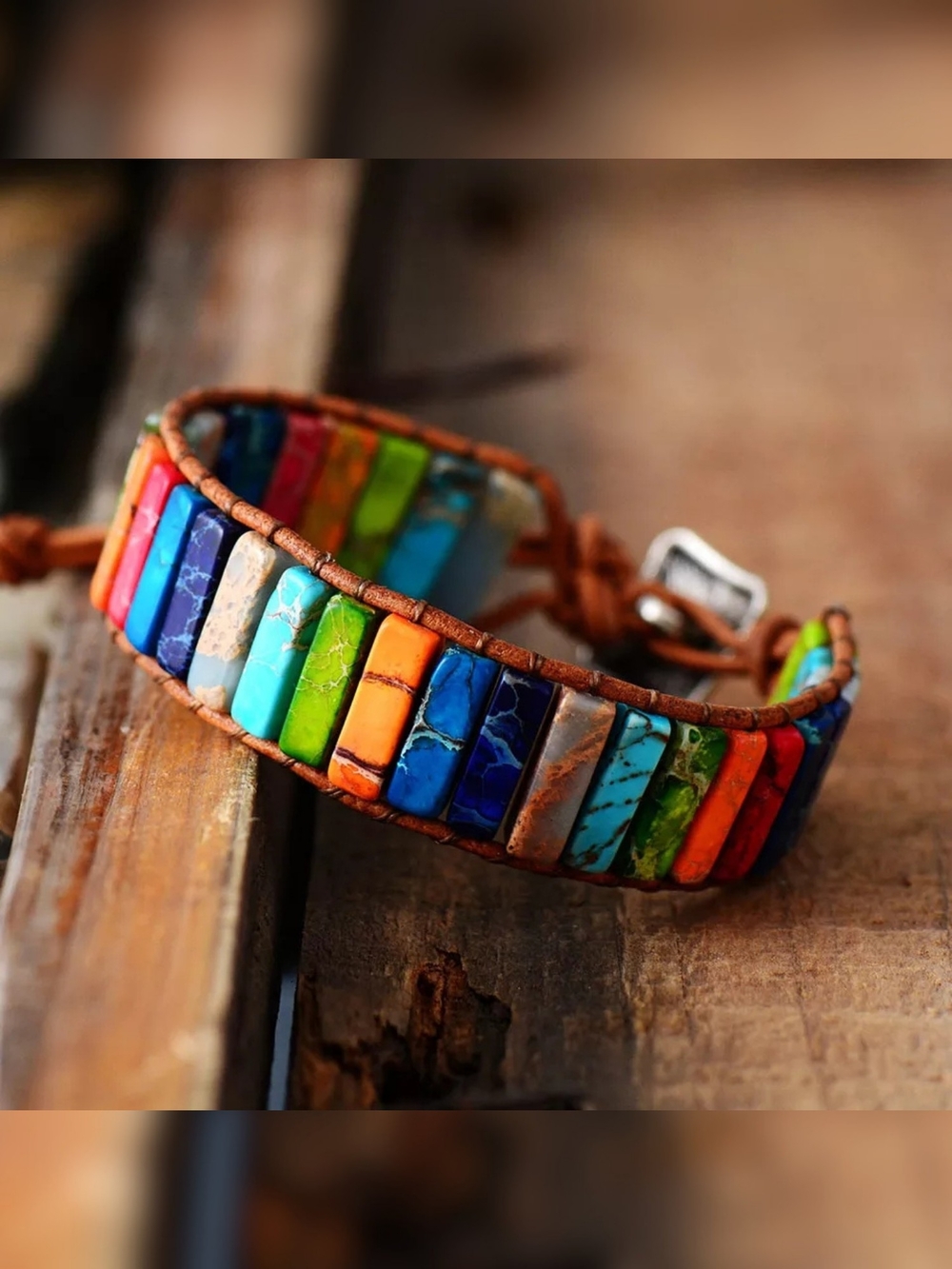 Jasper Stone Leather Chakra Bracelet - Boho Women Jewelry